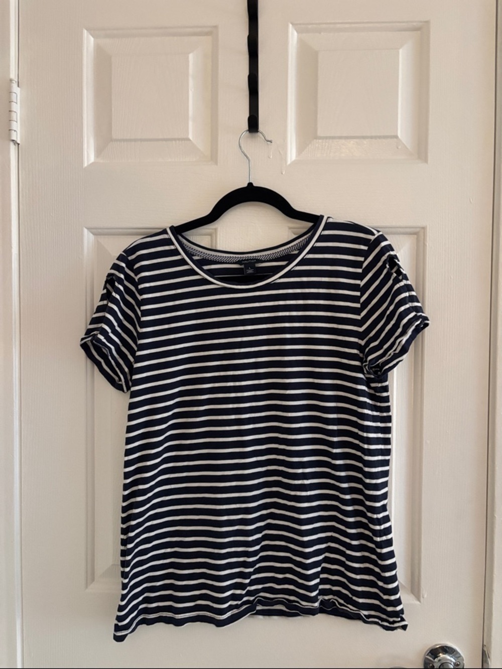 Nautica Navy and White Striped Short Sleeve Tee